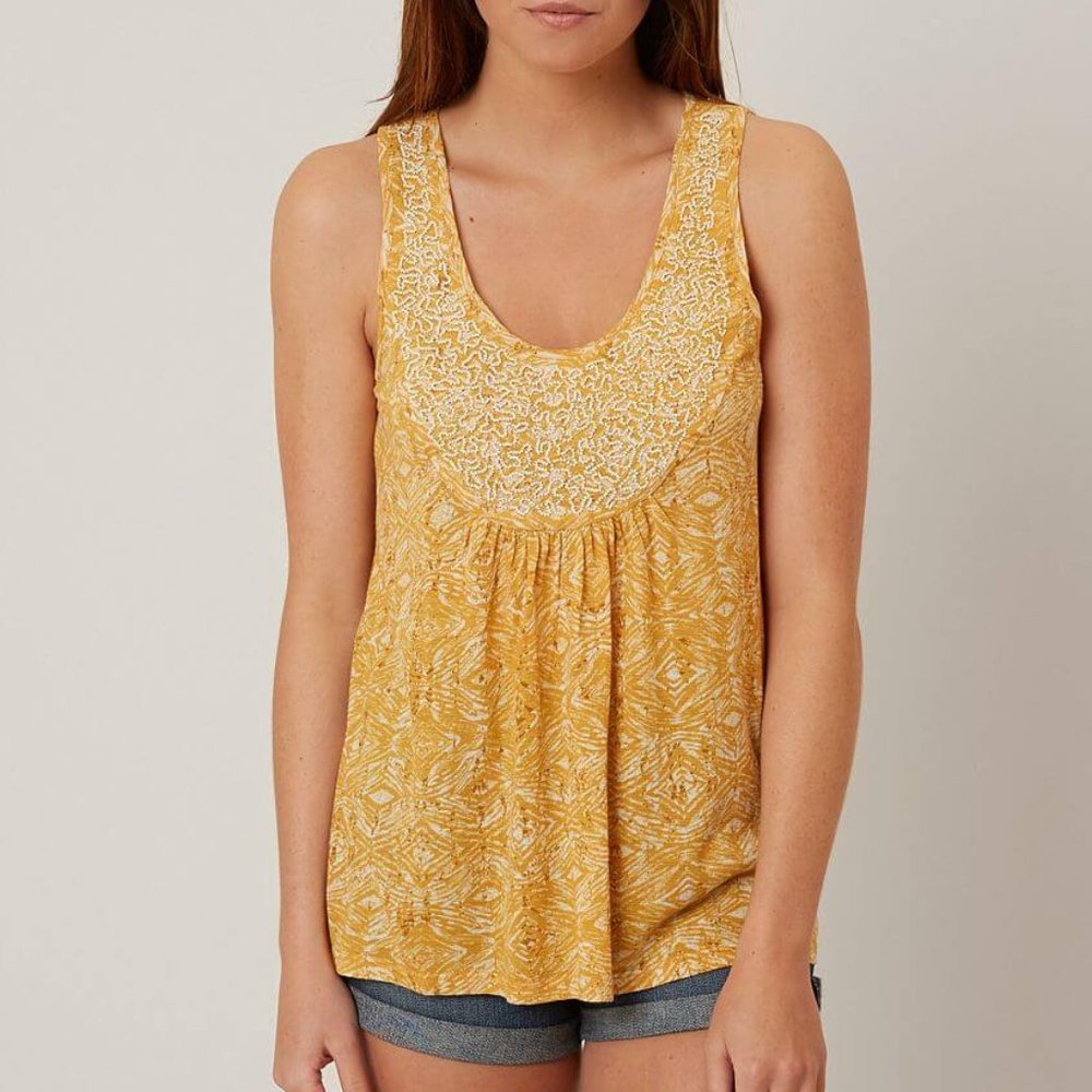 Lucky Brand Beaded Boho Tank Top Yellow Small